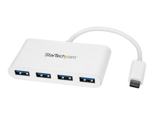 StarTech.com 4 Port USB C Hub with 4x USB-A Ports (USB 3.0 SuperSpeed 5Gbps), USB Bus Powered, Portable/Laptop USB-C to USB-A Adapter Hub, USB 3.1 Gen 1/USB 3.2 Gen 1 Type-C Hub, White - Windows/macOS/Linux (HB30C4ABW) - hub - 4 ports