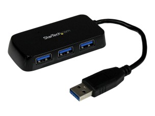 StarTech.com 4-Port USB 3.0 SuperSpeed Hub - Portable Mini Multiport USB Travel Dock - USB Extender Black for Business PC/Mac, laptops (ST4300MINU3B) - hub - 4 ports