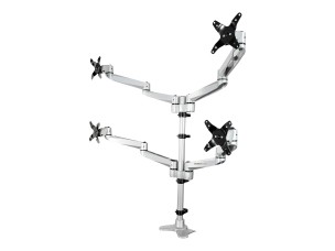 StarTech.com Desk Mount Quad Monitor Arm, Premium Articulating VESA 4 Monitor Mount 2x2 up to 27", Ergonomic Height Adjustable Pole Mount, Tilt/Swivel/Rotate, C-Clamp/Grommet, Silver - Heavy-duty VESA Mount (ARMQUADPS) mounting kit - adjustable arm - for 