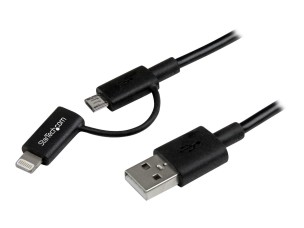 StarTech.com 1m (3 ft) Black Apple 8-pin Lightning Connector or Micro USB to USB Combo Cable for iPhone iPod iPad - Charge and Sync Cable (LTUB1MBK) - charging / data cable - Lightning / USB - 1 m