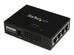 StarTech.com 4 Port Gigabit Midspan - PoE+ Injector - 802.3at and 802.3af - Wall-mountable Power over Ethernet Midspan (POEINJ4G) - PoE injector - 120 Watt